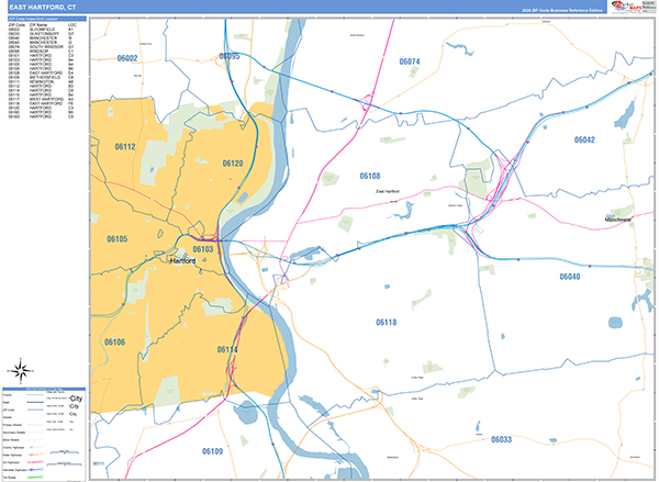 East Hartford Zip Code Wall Map